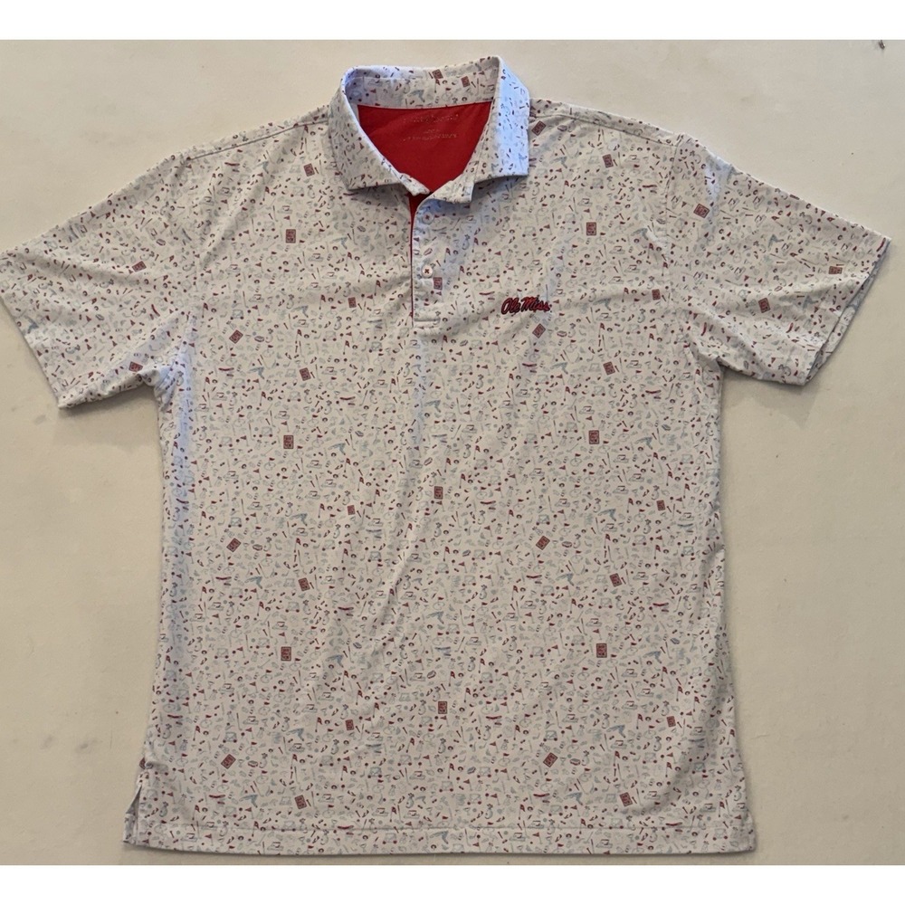 Horn Legend Ole Miss Rebs Script Mulligan SEC Golf Polo Shirt Mens Med Southern